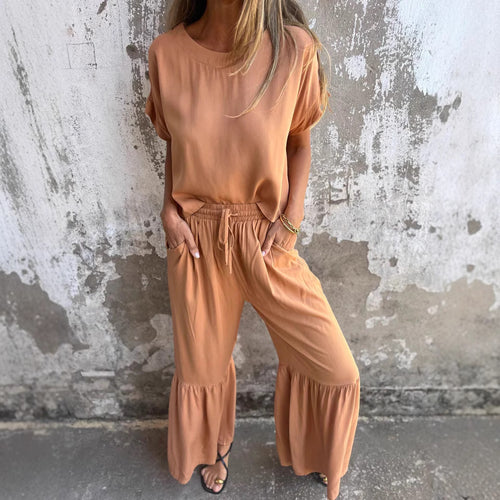 Damen Lässiges Zweiteiler-Set mit weitem Oberteil und komfortabler Hose EB