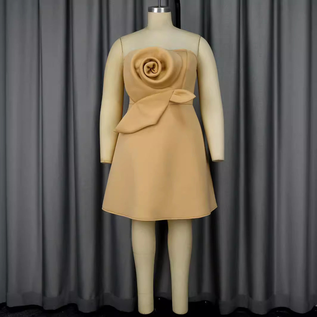 Damen elegantes Trauzeugen-Kleid mit voluminösem Rosen-Detail EB