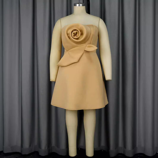 Damen elegantes Trauzeugen-Kleid mit voluminösem Rosen-Detail EB