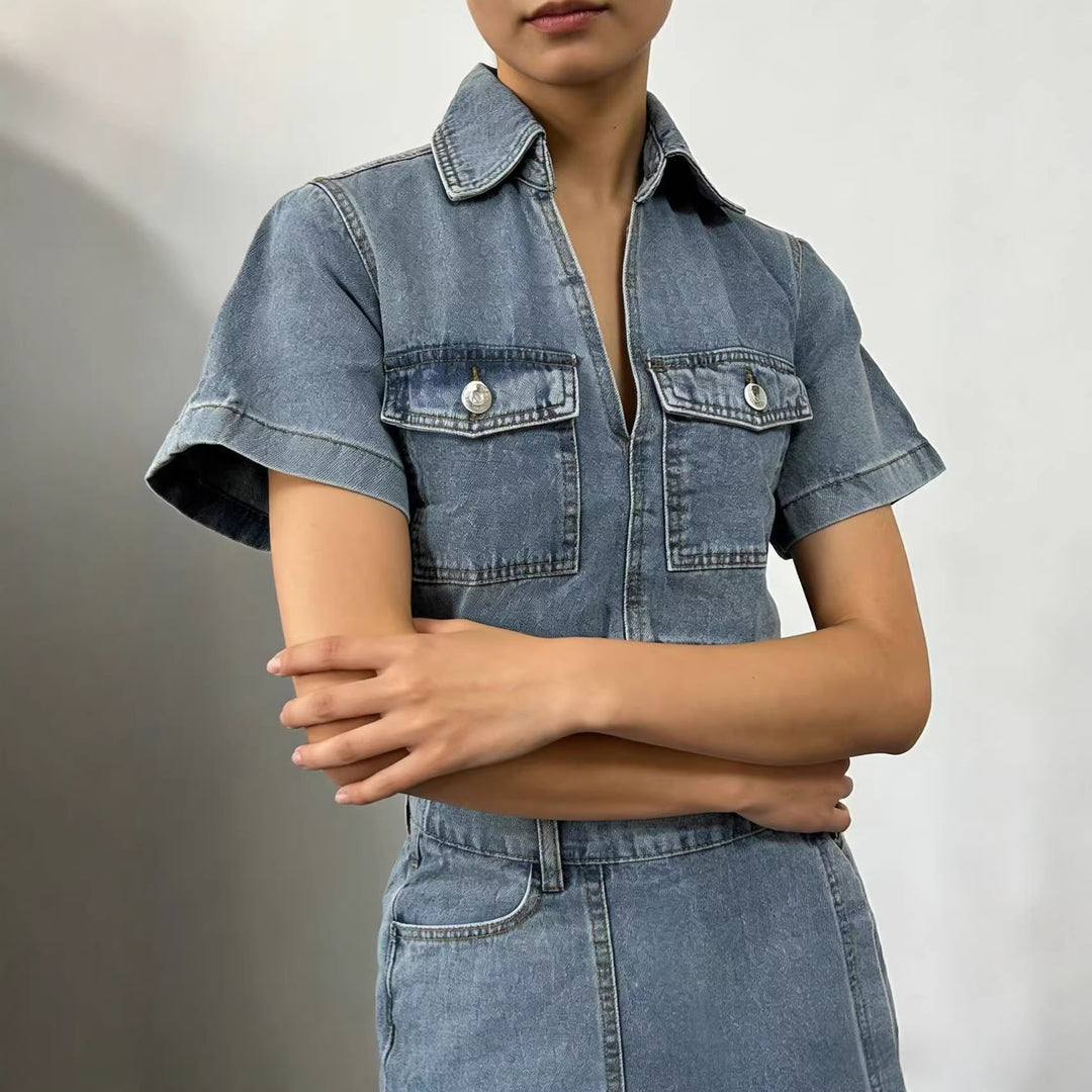 Damen Crop-Top und Minirock Set im lässigen Stil EB
