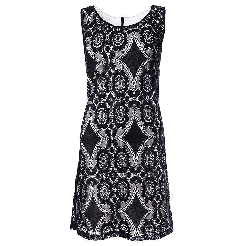 Damen Spitzenkleid mit floralen Mustern und Schlüsselloch-Ausschnitt EB