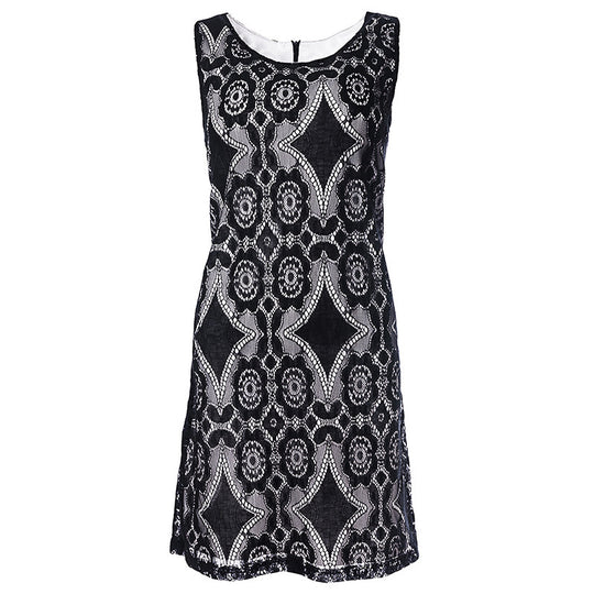 Damen Spitzenkleid mit floralen Mustern und Schlüsselloch-Ausschnitt EB