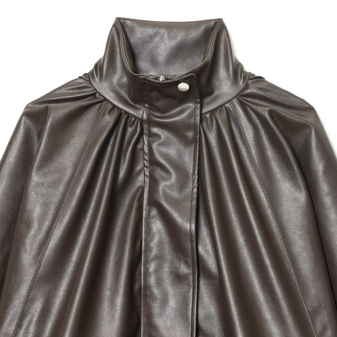 Damen Kunstlederjacke mit voluminösen Ärmeln und gewelltem Design EB