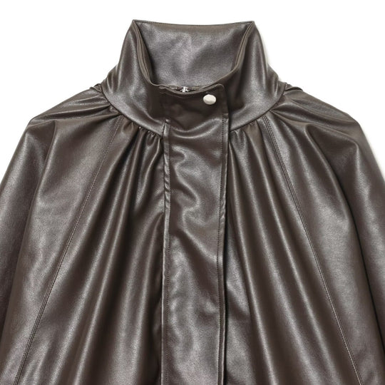 Damen Kunstlederjacke mit voluminösen Ärmeln und gewelltem Design EB