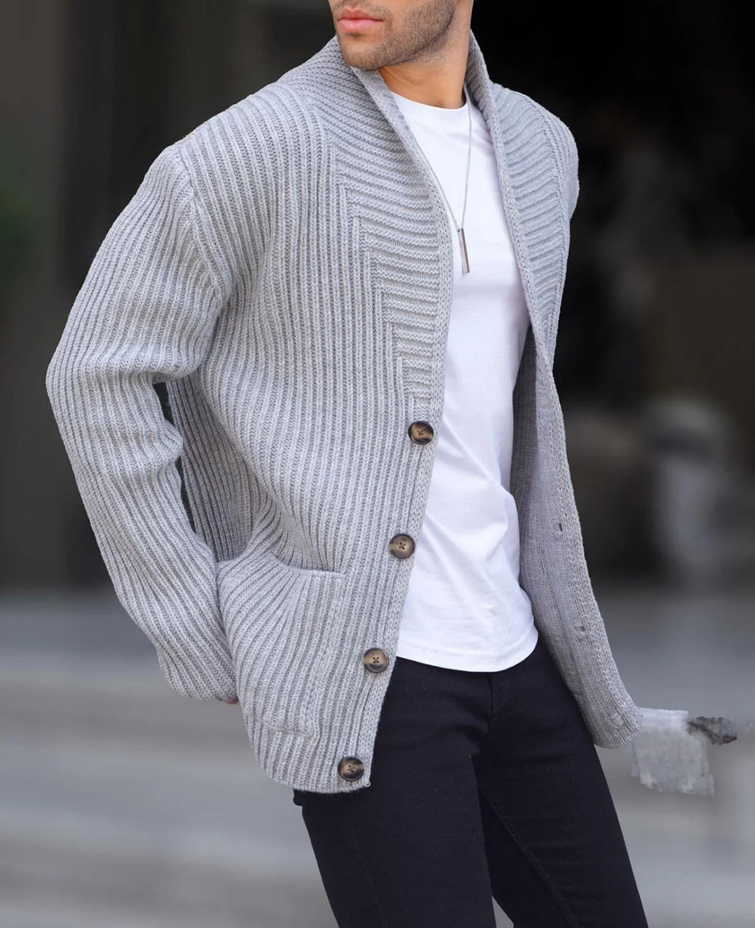 Herren Strickjacke mit tiefem Ausschnitt und knöpfen EB