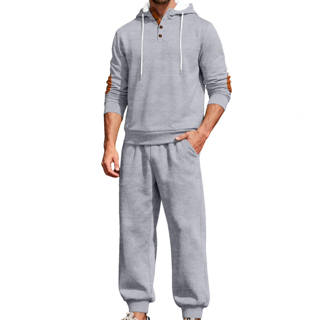 Herren nan strukturiertes Kapuzen-Joggingset mit Henley-Knopfleiste und Kontrast-Ellenbogenpatches EB