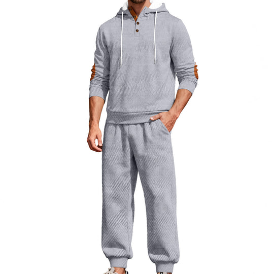 Herren nan strukturiertes Kapuzen-Joggingset mit Henley-Knopfleiste und Kontrast-Ellenbogenpatches EB