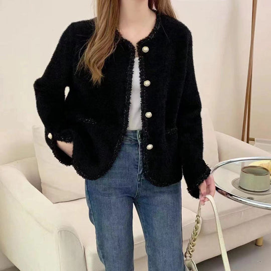 Damen Bouclé-Jacke mit eleganten Perlenknöpfen EB