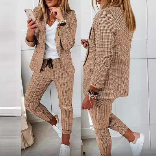 Damen nan Smart-Casual Blazer-Set mit offenem Longblazer und tapered Jogpant mit Kordelzug EB