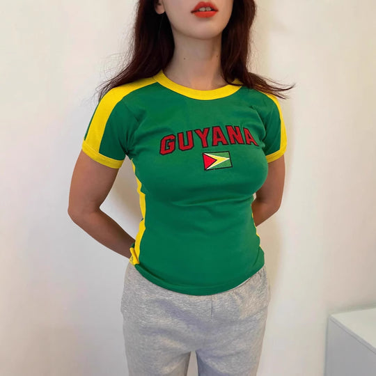 Damen T-Shirt mit kulturellem Schriftzug und Flaggenmotiv EB