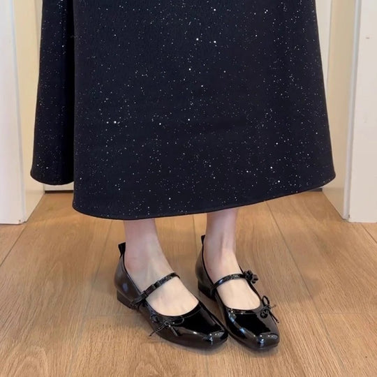 Damen Ballerinas mit glanzvoller Oberfläche und dekorativem Schleifendetail EB