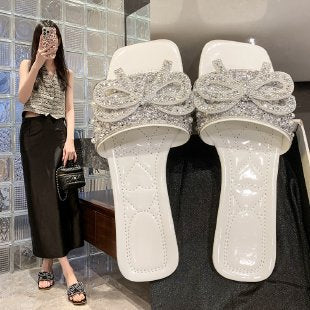 Damen Glitzernde Riemchen-Sandalen mit dekorativer Schleifenverzierung EB