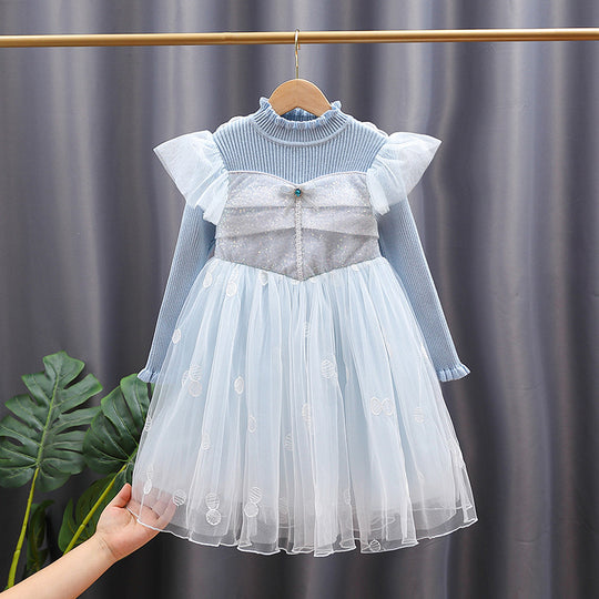 Mädchen Festkleid mit Rüschenärmel und Glitzerdetails EB