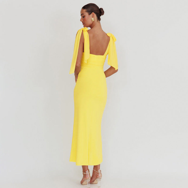 Damen elegantes Maxikleid mit transparenter Spitze und Schulterbändern EB