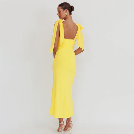 Damen elegantes Maxikleid mit transparenter Spitze und Schulterbändern EB