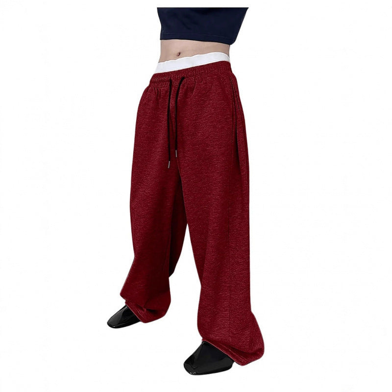 Damen nan weite Oversize Jogginghose mit tiefem Schritt, elastischem Bund und Kordelzug EB