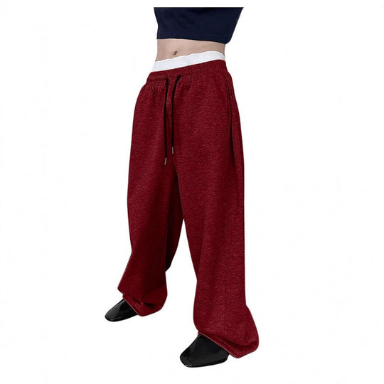 Damen nan weite Oversize Jogginghose mit tiefem Schritt, elastischem Bund und Kordelzug EB