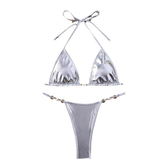 Damen Triangel-Bikini mit schimmerndem Obermaterial und eleganten Schmuckdetails EB