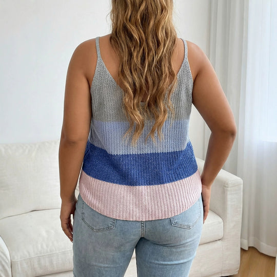 Damen luftiges Stricktop mit V-Ausschnitt und buntem Muster EB