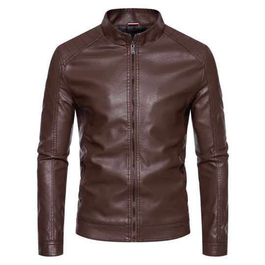Herren nan taillierte Lederimitat-Bikerjacke mit Stehkragen und gesteppter Ärmeldetail EB