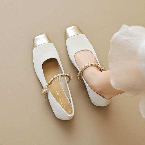 Damen elegante Ballerinas mit modischem Riemen und Glanzdetail EB