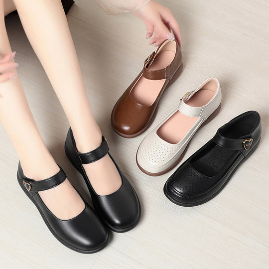 Damen Komfortable Mary Jane Ballerinas mit atmungsaktiven Perforationen und verstellbarem Riemen EB