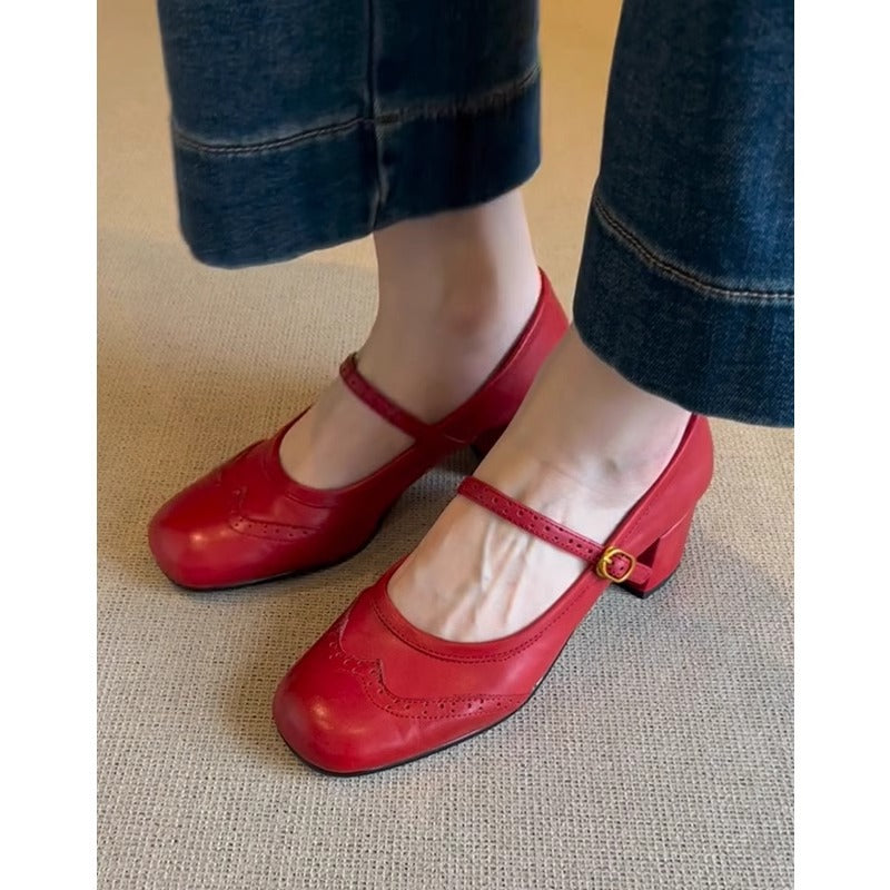 Damen Mary Jane Pumps mit dekorativem Riemen und elegantem Blockabsatz EB