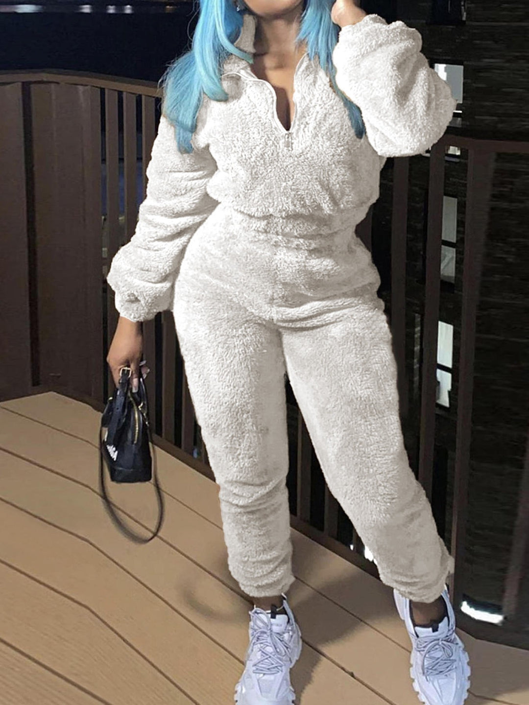 Damen nan kuscheliges Teddy-Lounge-Set mit Halbzip und Highwaist-Jogger EB