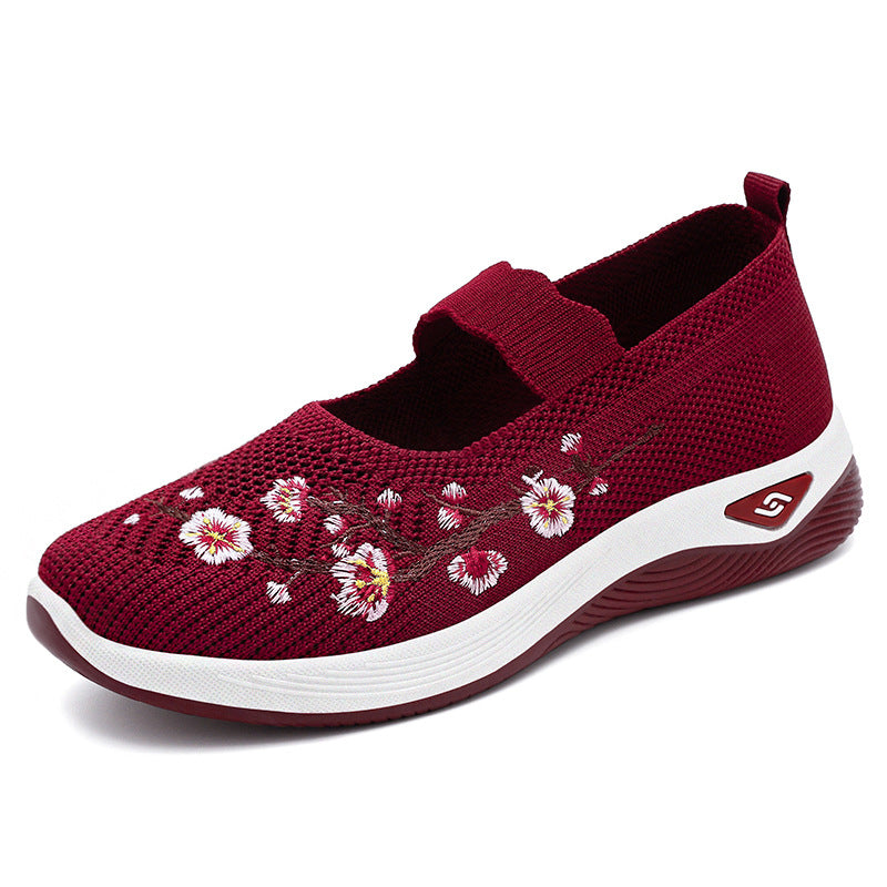Damen Sportliche Slip-On Sneakers mit floralem Stickdesign EB