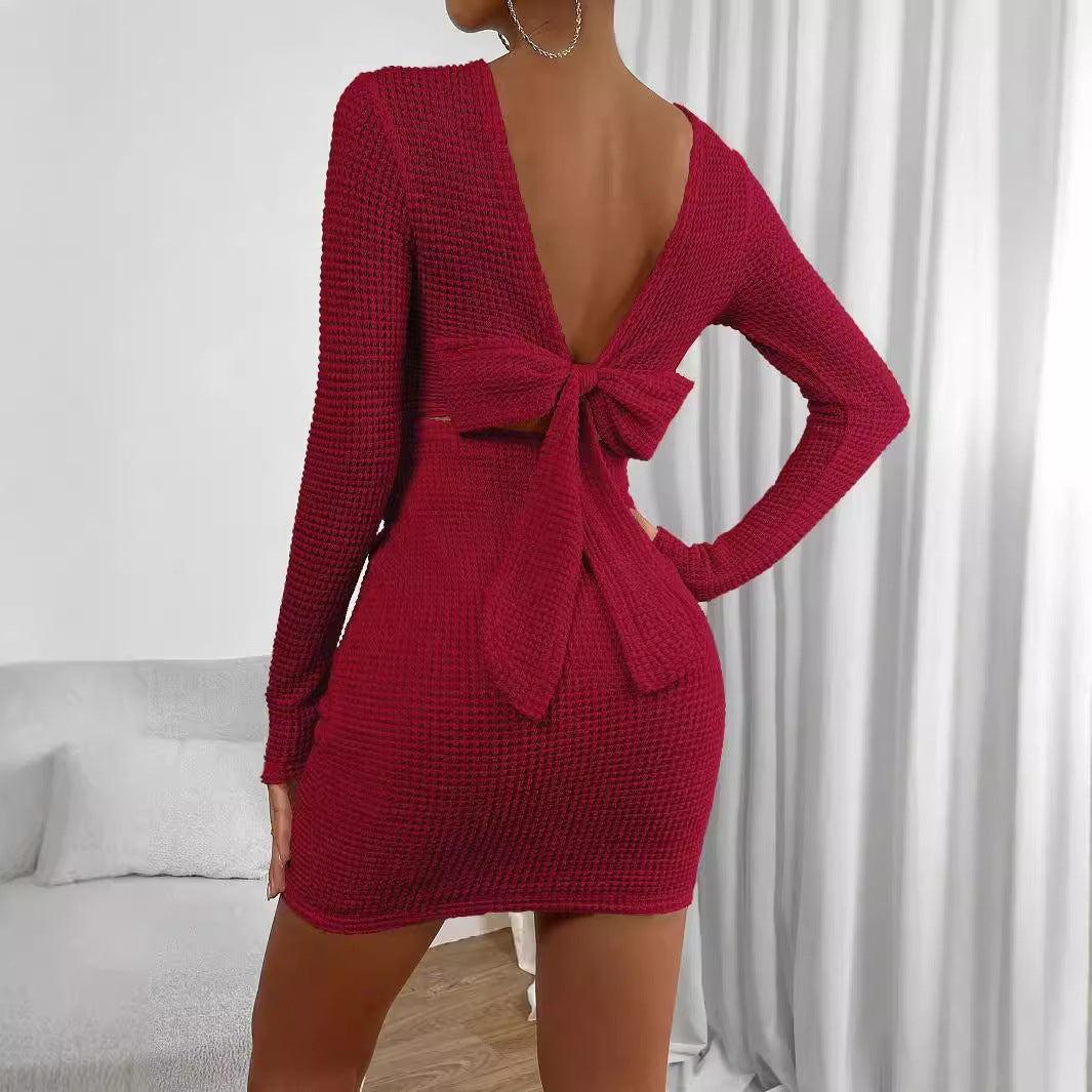 Damen figurbetontes Strickminikleid mit feiner Waffelstruktur und Rundhalsausschnitt Eichborn Berlin