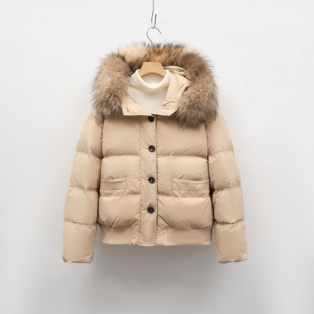 Damen warme Winterjacke mit abnehmbarem Fellkragen EB