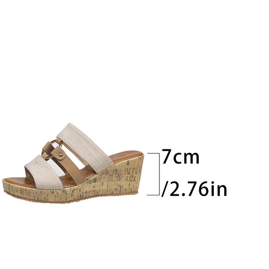 Damen Wedge-Sandalen mit dekorativem Riemen und Kork-Optik EB