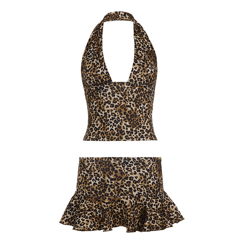 Damen Tiermuster Bikini-Set mit fließendem Rock EB