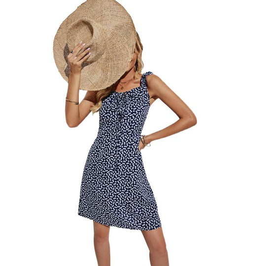 Damen Sommerkleid mit verstellbaren Spaghetti-Trägern und verspieltem Blumenmuster EB