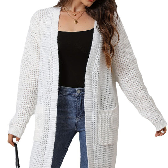 Damen Strickjacke mit offenen Kanten und praktischen Taschen EB