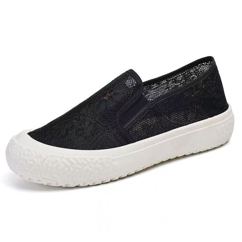 Damen Leichte Slip-On Sneakers mit atmungsaktivem Spitzendesign EB