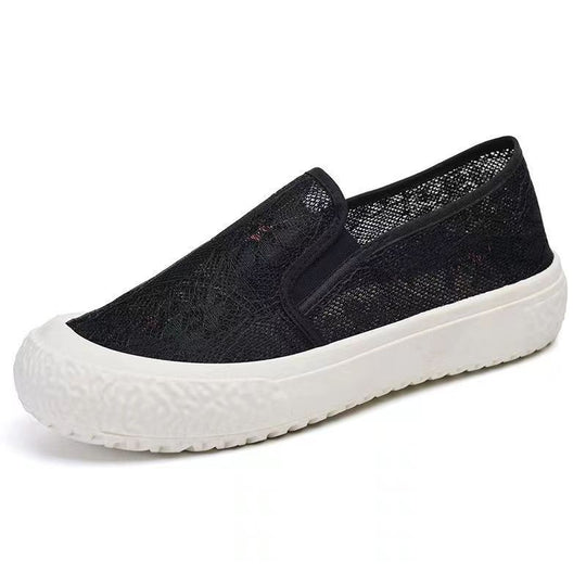 Damen Leichte Slip-On Sneakers mit atmungsaktivem Spitzendesign EB