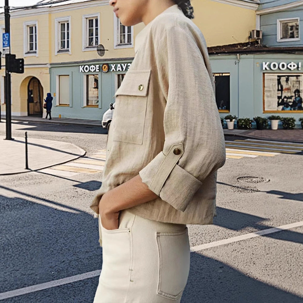 Damen leichte Oversize-Jacke mit praktischen Taschen EB