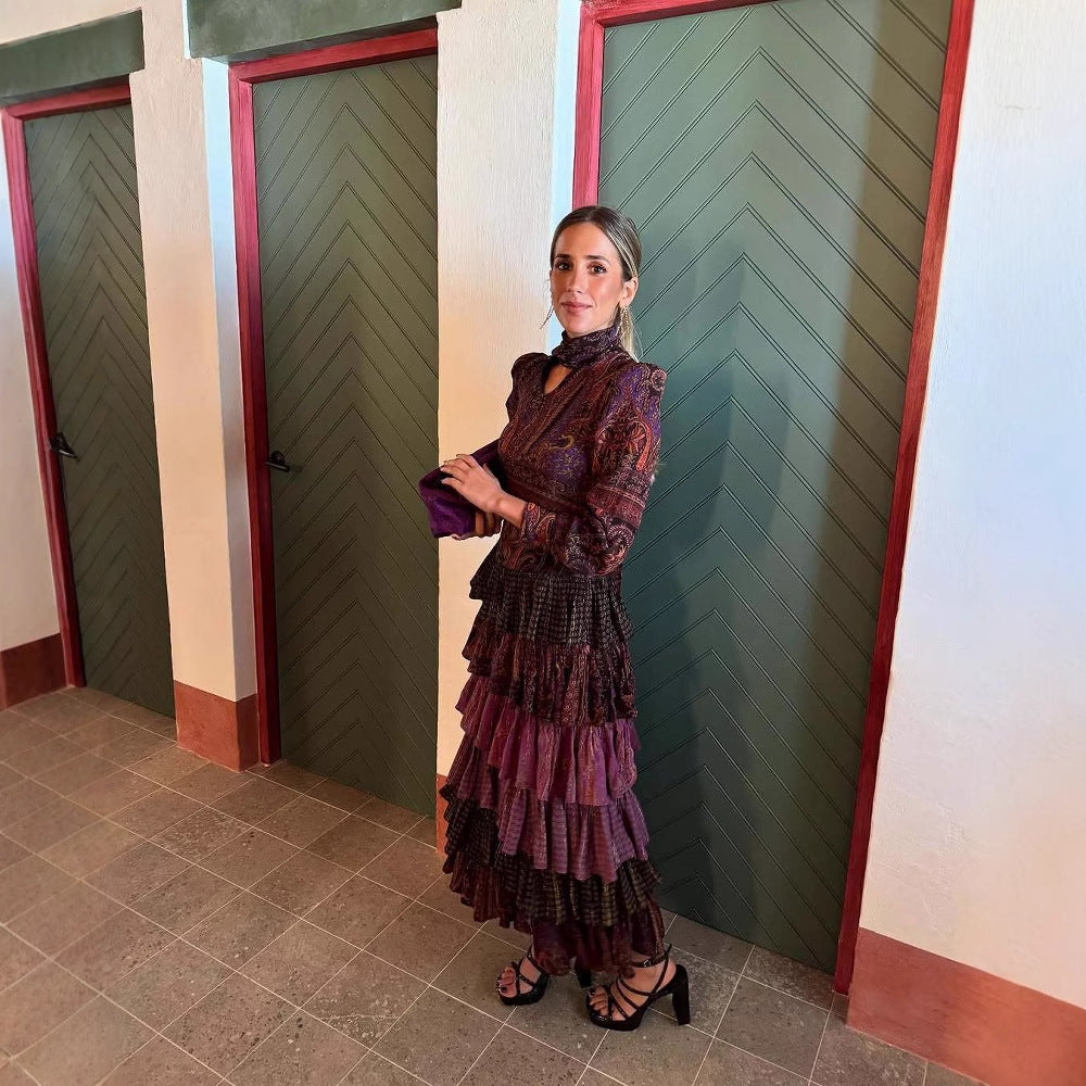 Damen Maxi-Kleid mit verspielten Mustern und hoher Taille EB