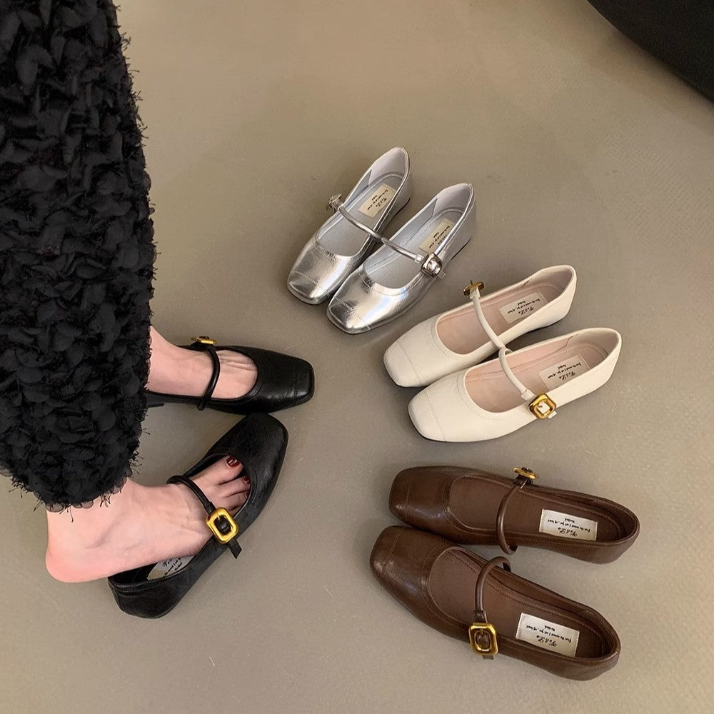 Damen elegante Ballerinas mit modischem Riemchen und stabiler Sohle EB