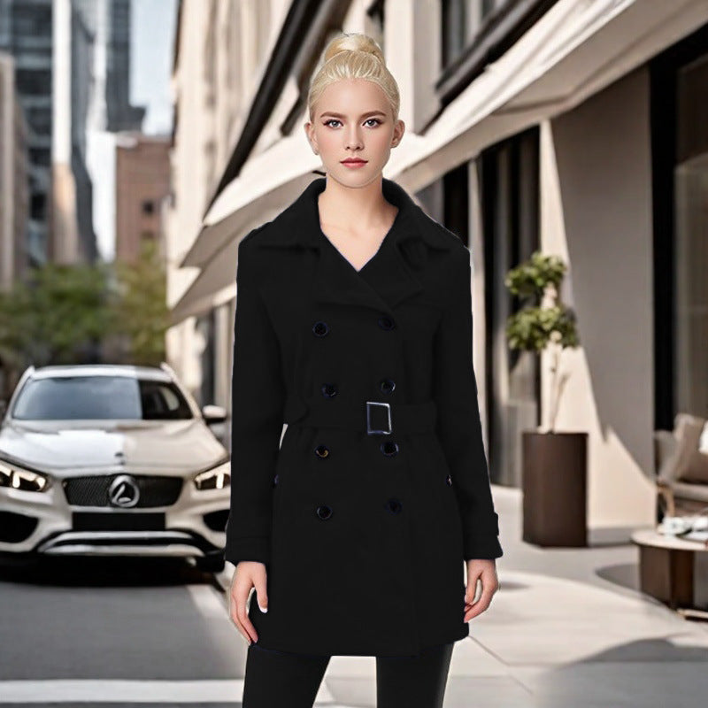 Damen Eleganter Trenchcoat mit Gürtel und kontrastierenden Knöpfen EB