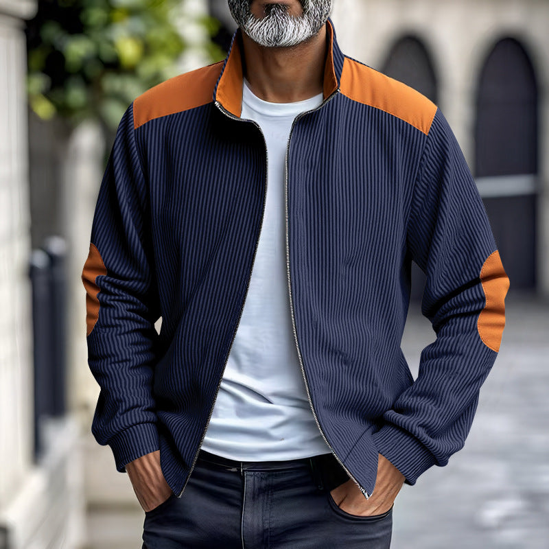 Herren Sportliche Zip-Jacke mit Rippenstruktur und Kontrastärmel EB