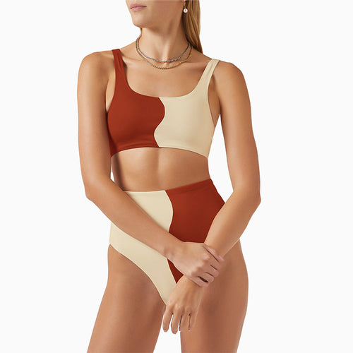 Damen Hochgeschnittenes Bikini-Set mit kontrastierenden Farbblöcken EB