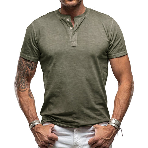 Herren nan athletisches Henley-T-Shirt aus strukturierter Slub-Baumwolle mit kurzer Knopfleiste EB