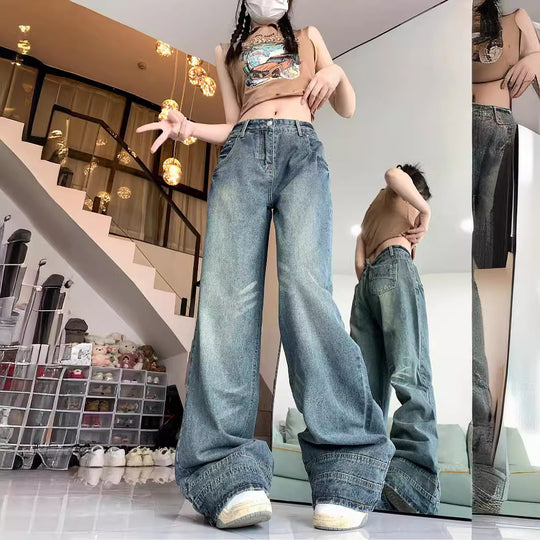 Damen Weite High-Waist Jeans im lässigen Urban-Style und modischen Details EB