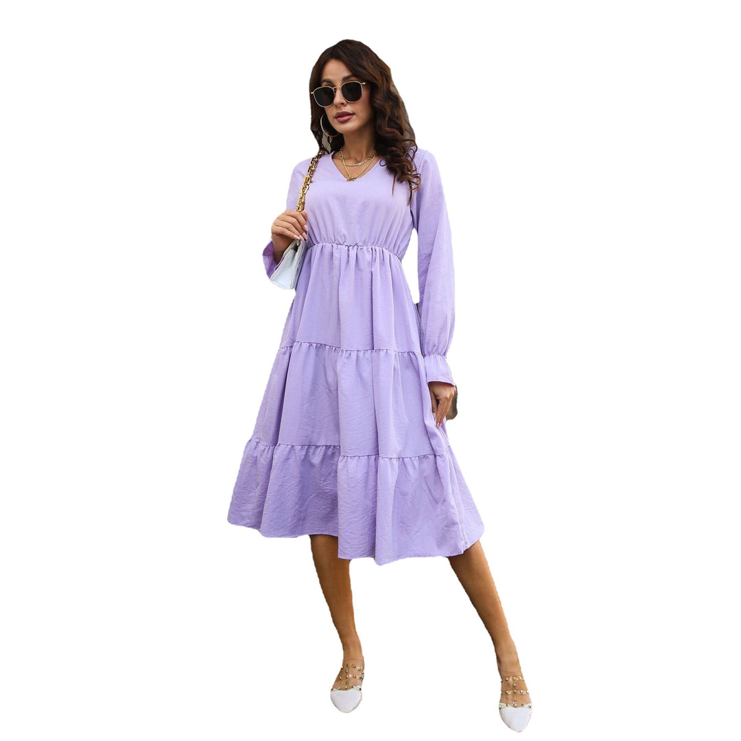 Damen Midikleid mit Volant und langen Ärmeln EB