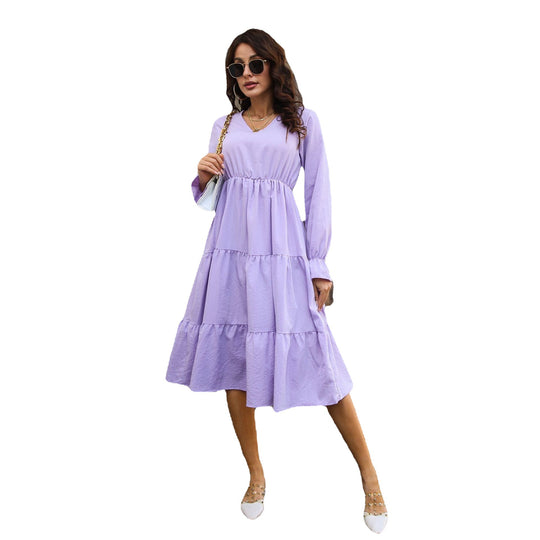 Damen Midikleid mit Volant und langen Ärmeln EB
