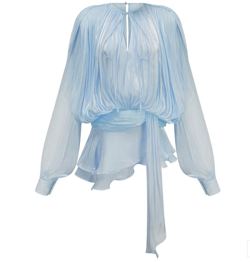 Damen Chiffon Minikleid mit eleganten Rüschendetails und verführerischem Wickeldesign R&B