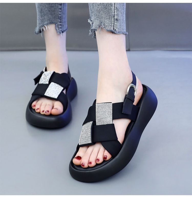 Damen Komfortable Sandalen mit modischen Strass-Akzenten EB