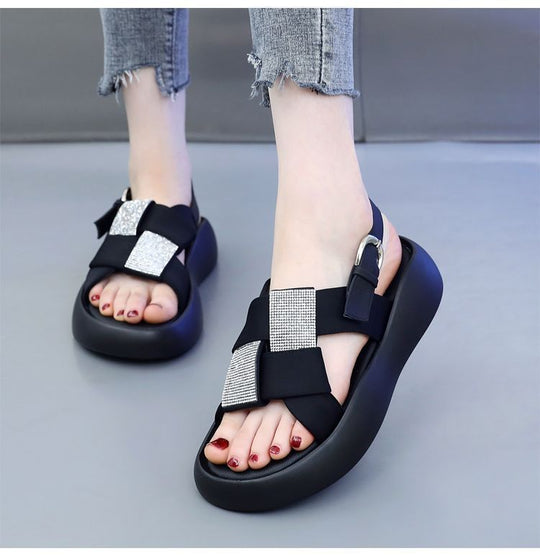 Damen Komfortable Sandalen mit modischen Strass-Akzenten EB